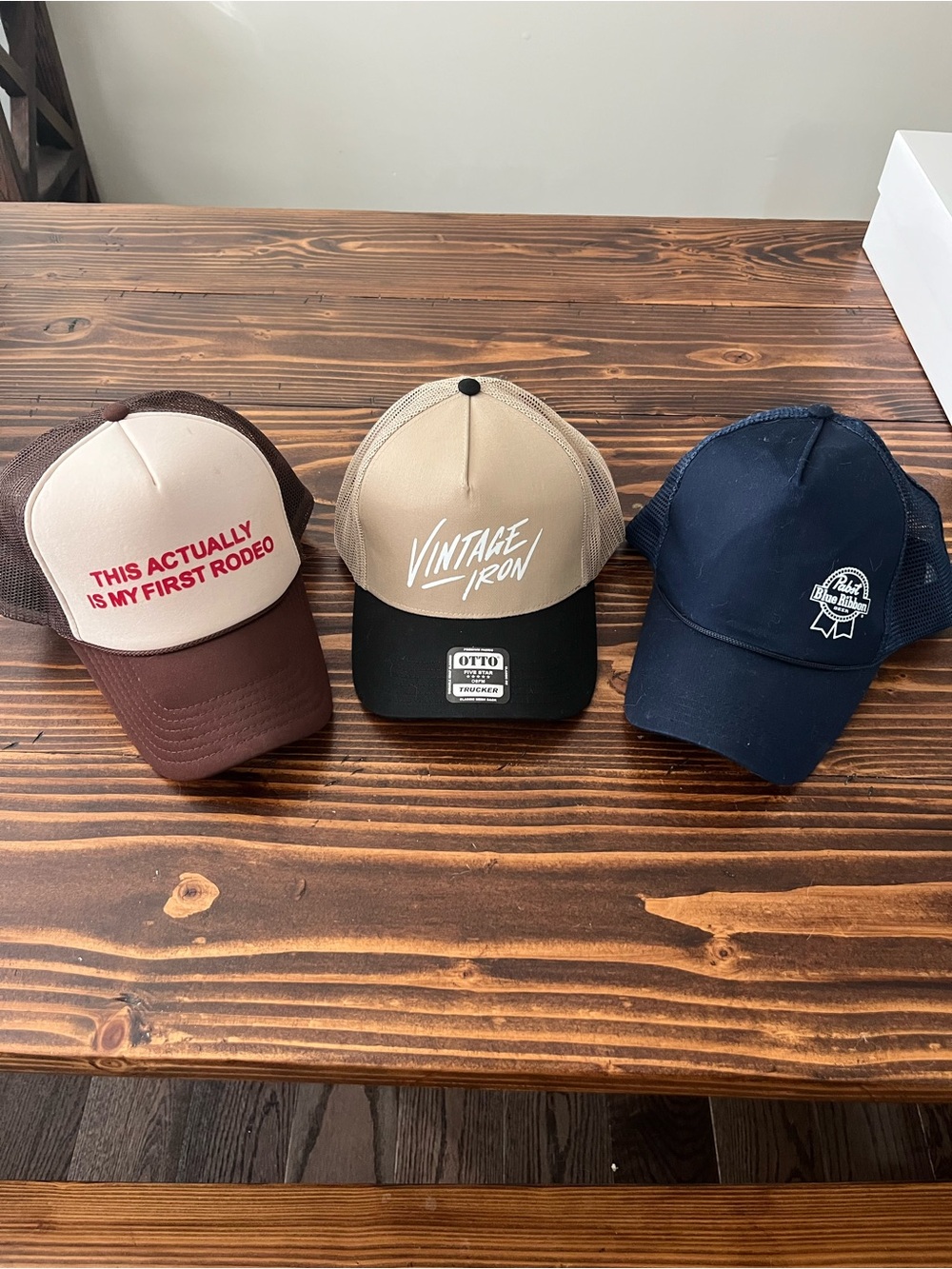 Trio of Mesh Back Trucker Hats - Brown, Tan, Navy